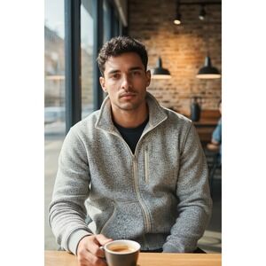 J Crew Mens Heather Gray Speckled Fleece Zip Up Jacket Size Large Preppy Sporty